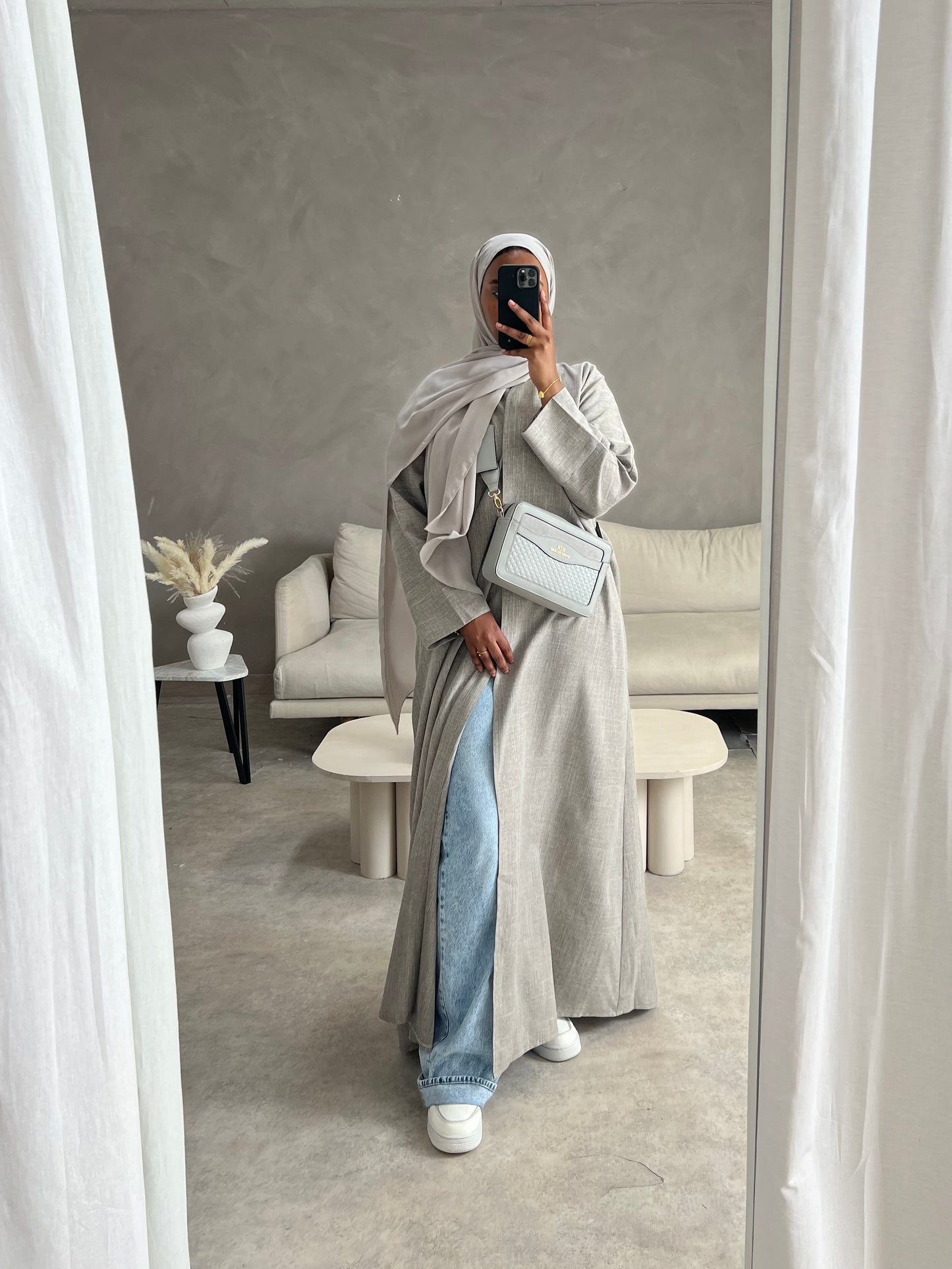 Essential wrap abaya - grey taupe